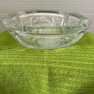 Vintage KIG Indonesia Crystal Ashtray Trinket Dish Etched Frosted Rose Design